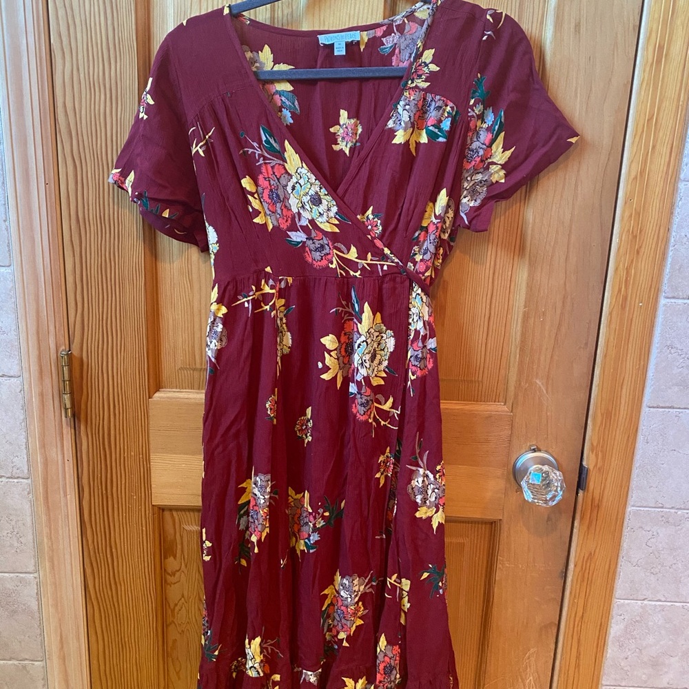 Red floral flowy dress